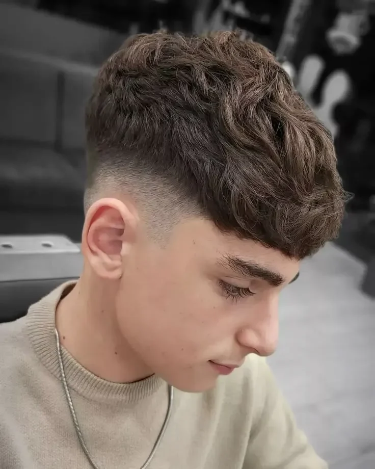 Long Textured Fringe with Mid Fade Haircut
