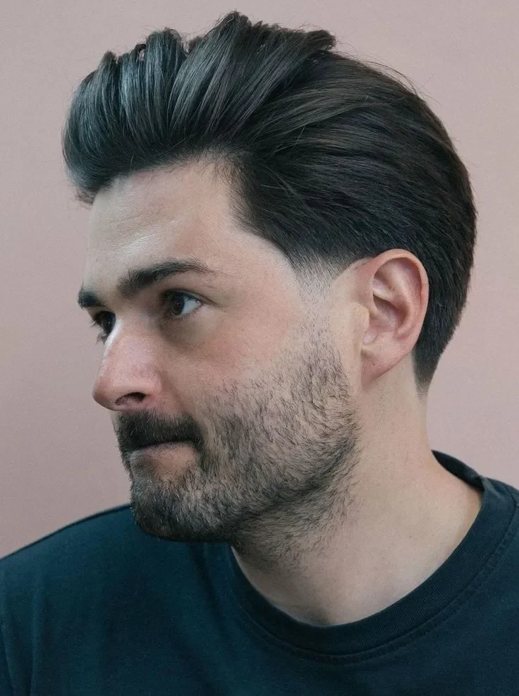 Pompadour with a Clean Mid Fade