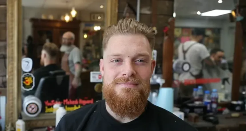 Short Slick Back with Mid Fade & Beard