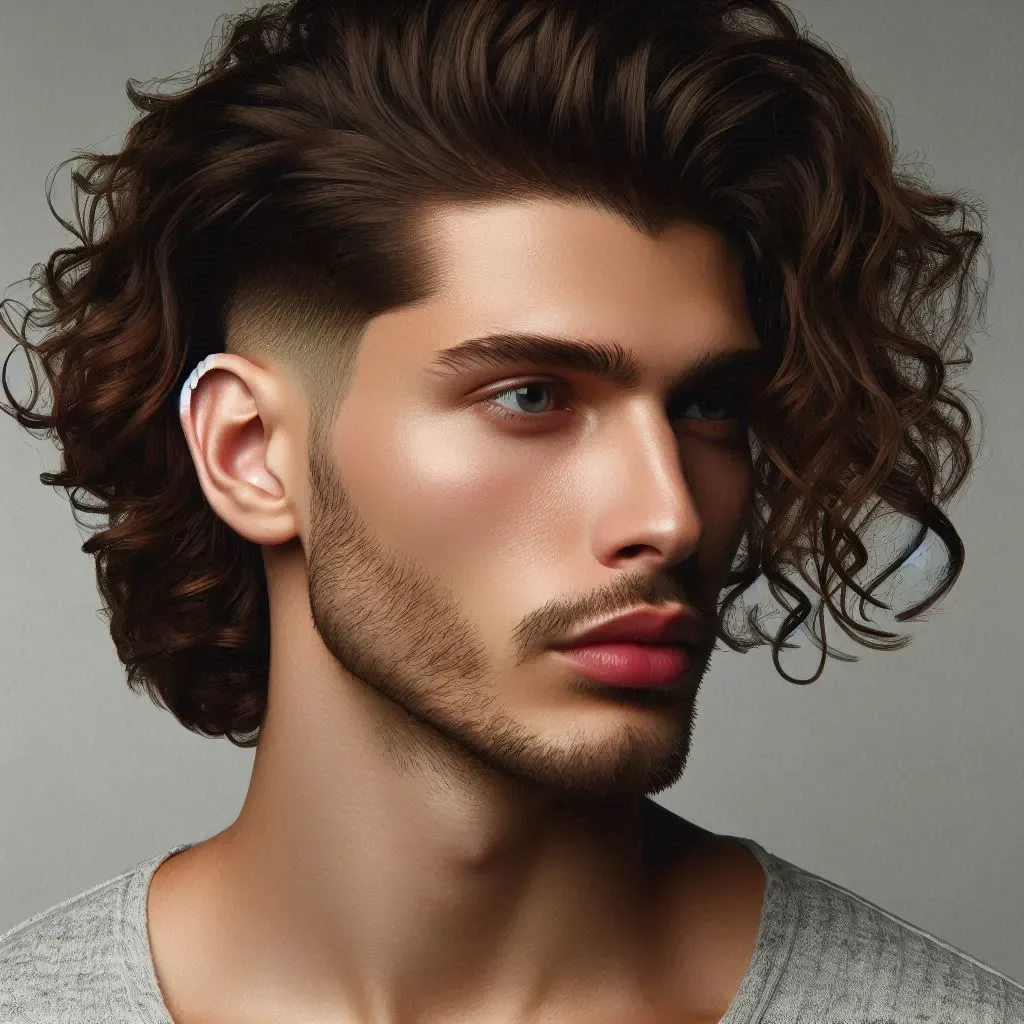 Long Curly Hair with Mid Skin Fade