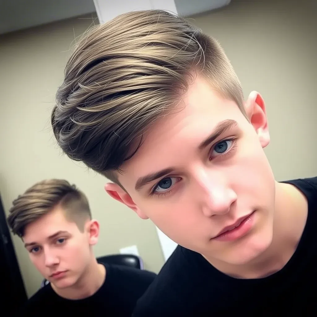 Brushed Forward and Swept with Low Taper Fade