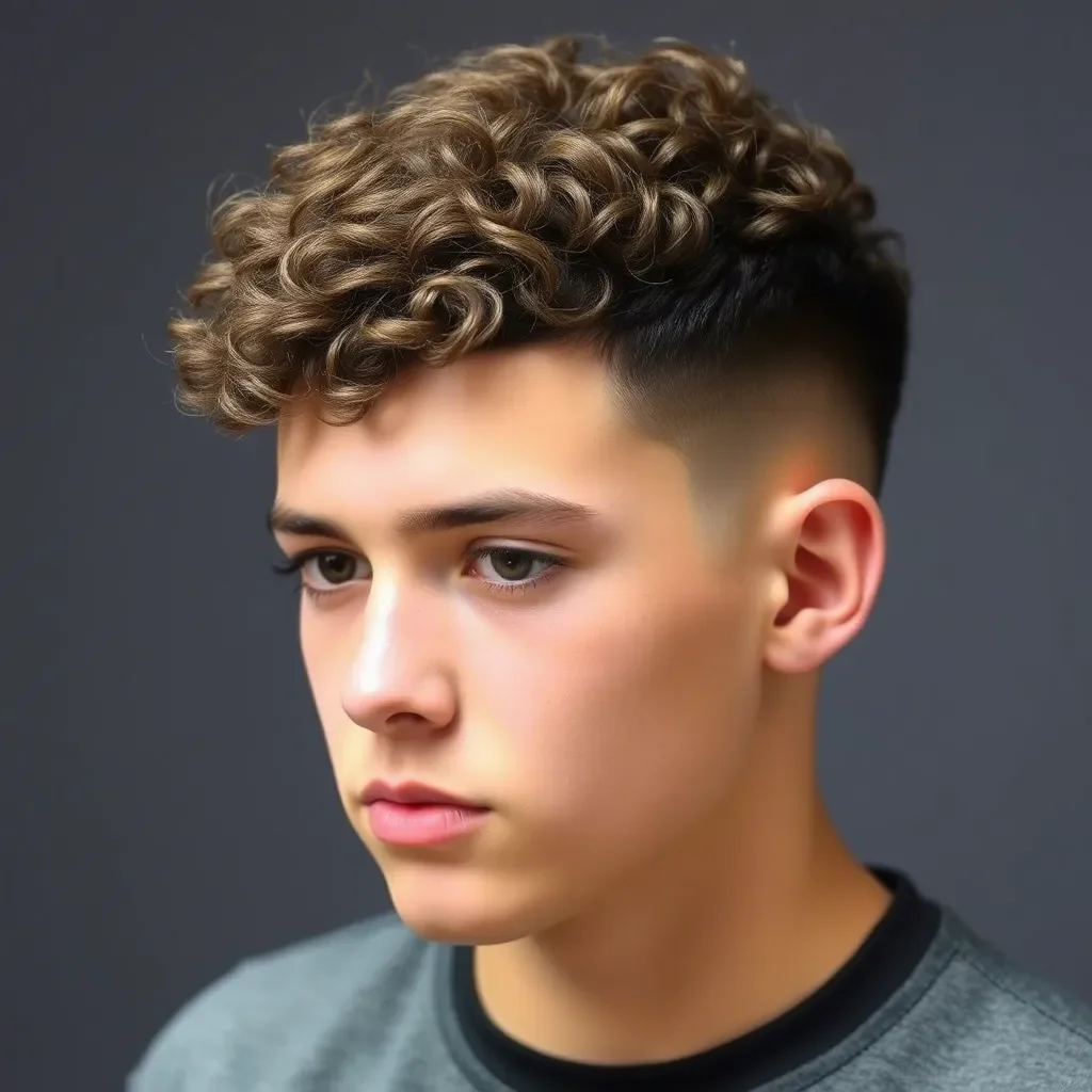 Thick Curly Fringe with Taper Fade