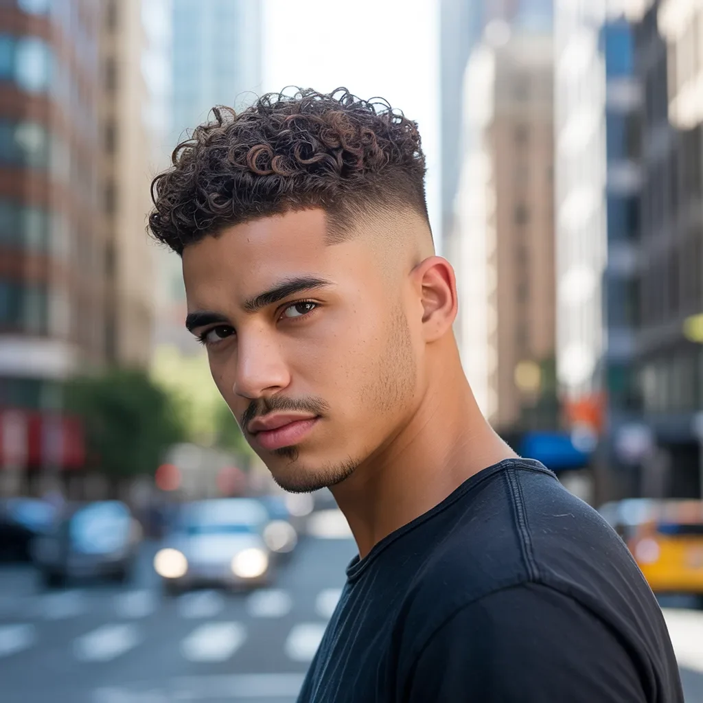 Curly Hair Mid Fade Buzz Cut