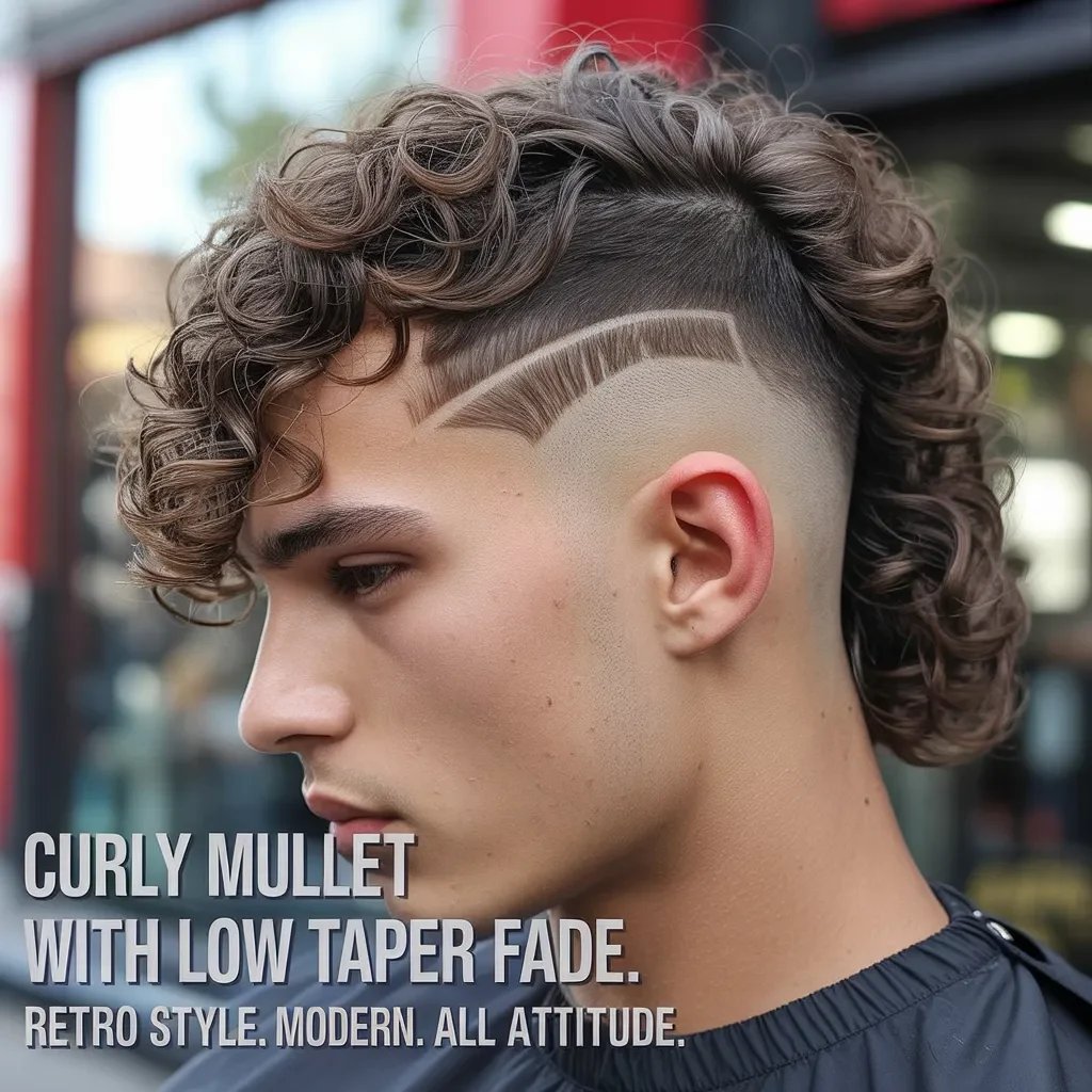 Curly Mullet with Low Taper Fade
