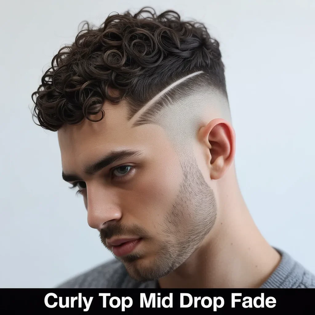Curly Top Mid Drop Fade