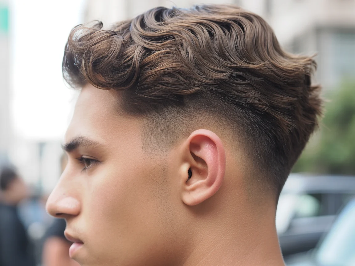 Low Drop Fade with Mid-Length Curly Top