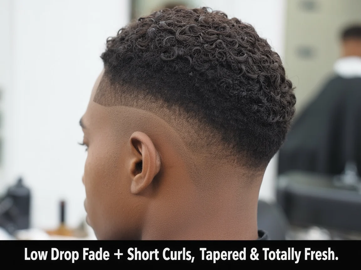 Low Drop Fade with Short Curly Top