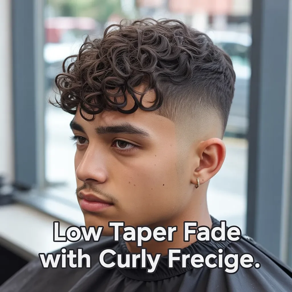 Low Taper Fade with Curly Fringe