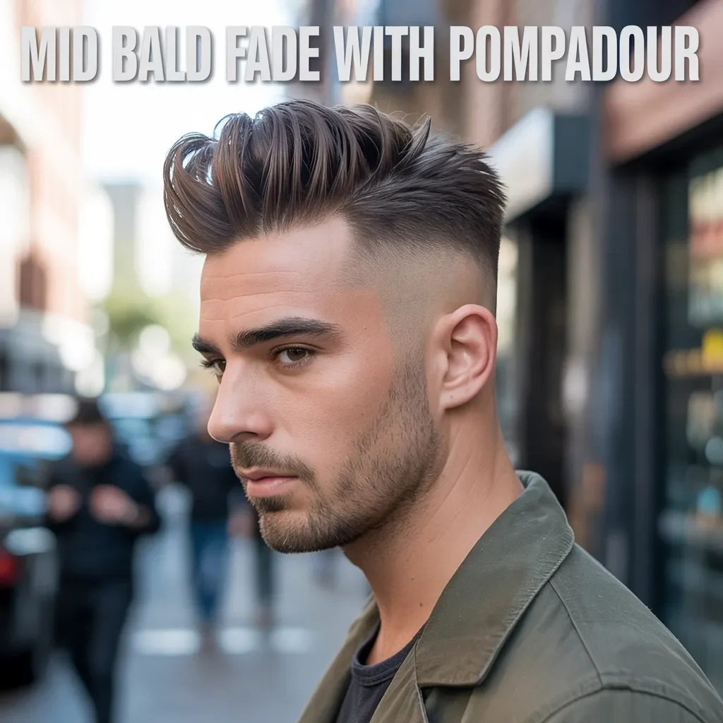 Mid Bald Fade With Pompadour