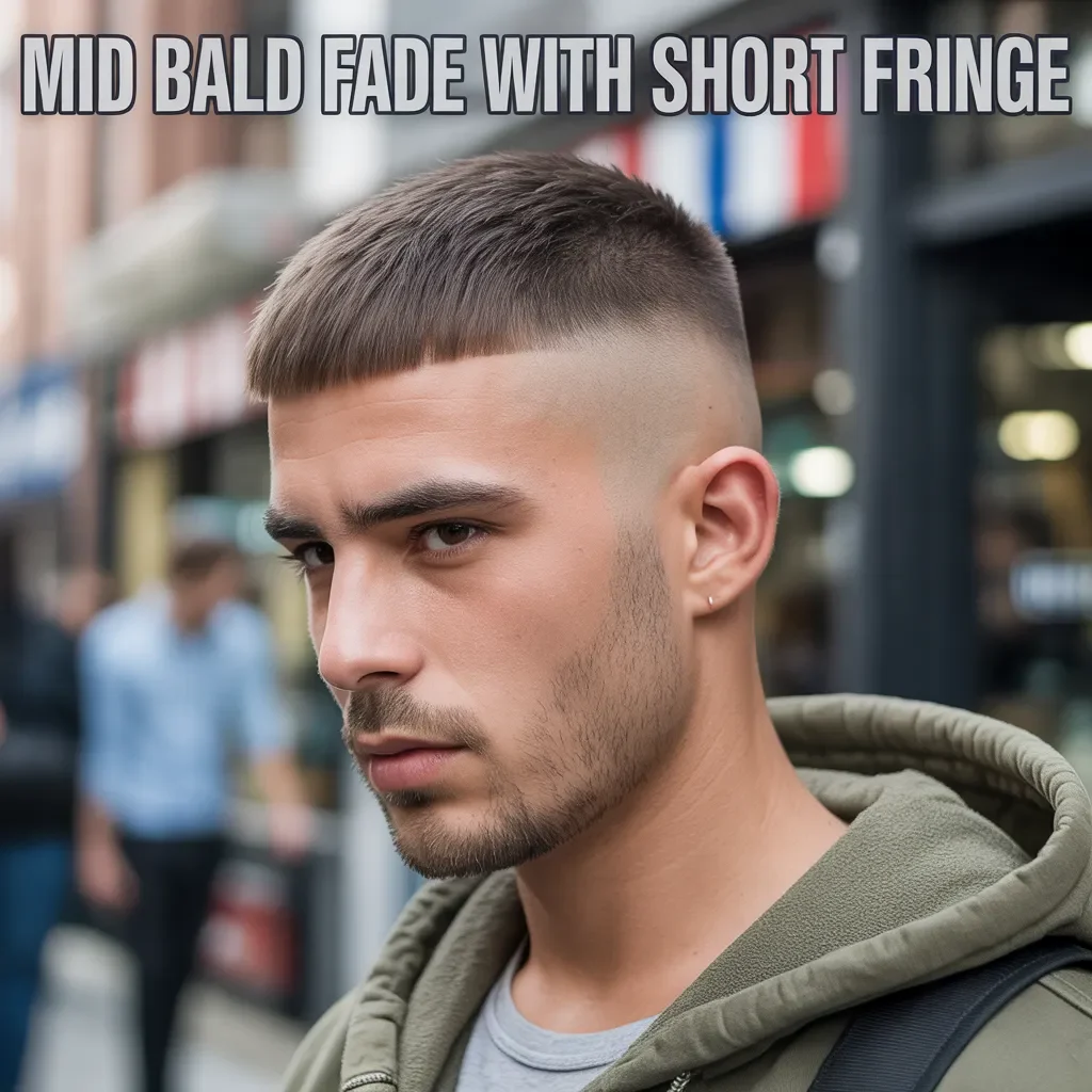 Mid Bald Fade With Short Fringe