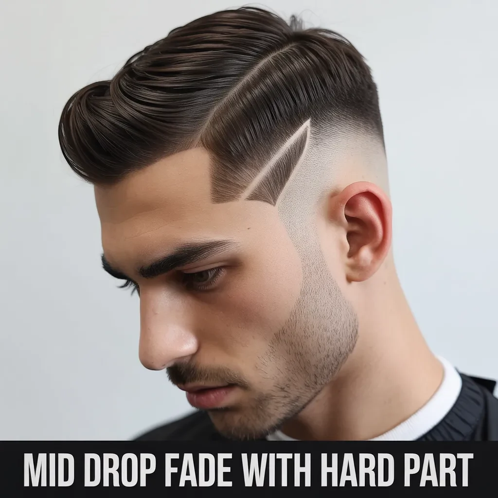 Mid Drop Fade with Hard Part