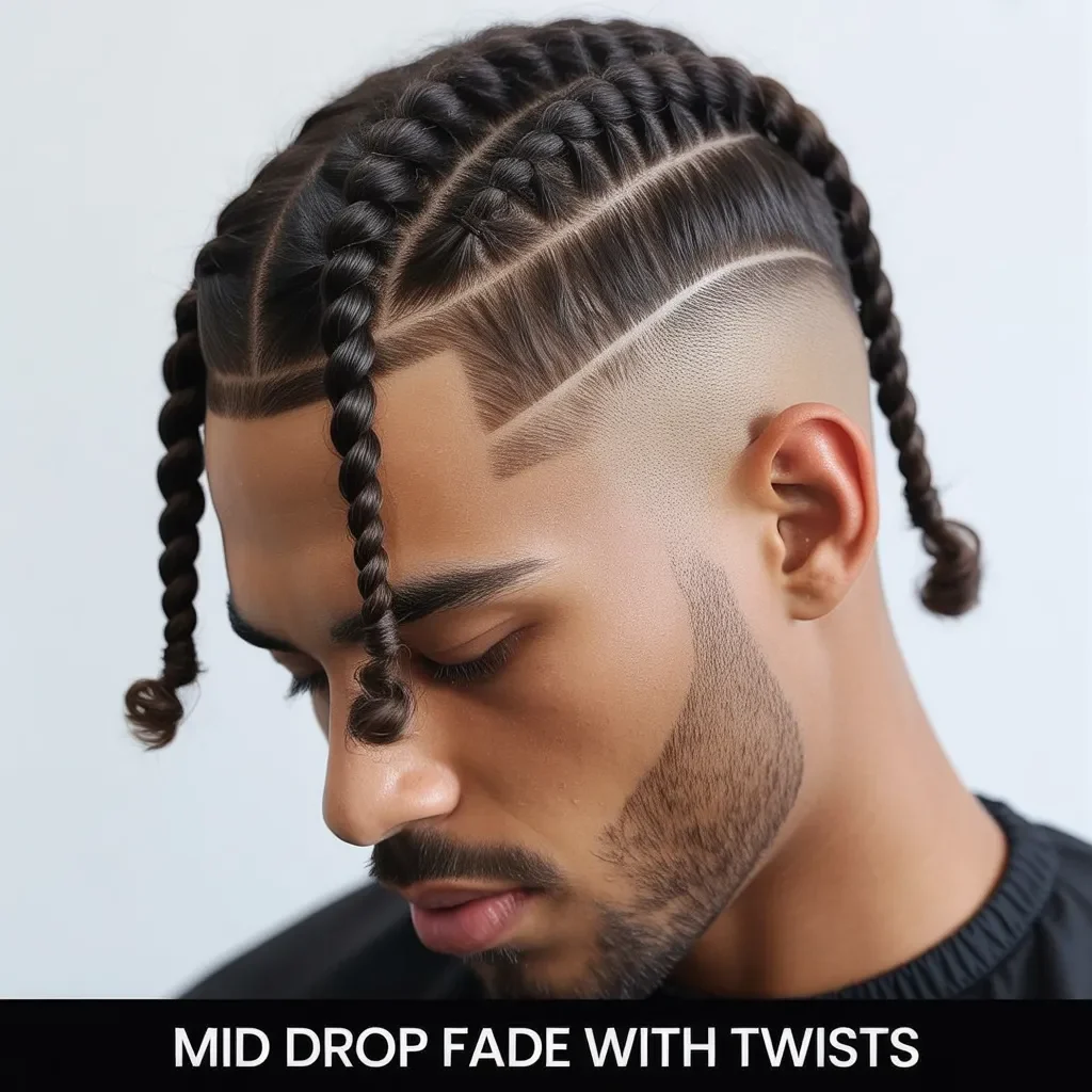 Mid Drop Fade with Twists or Braids