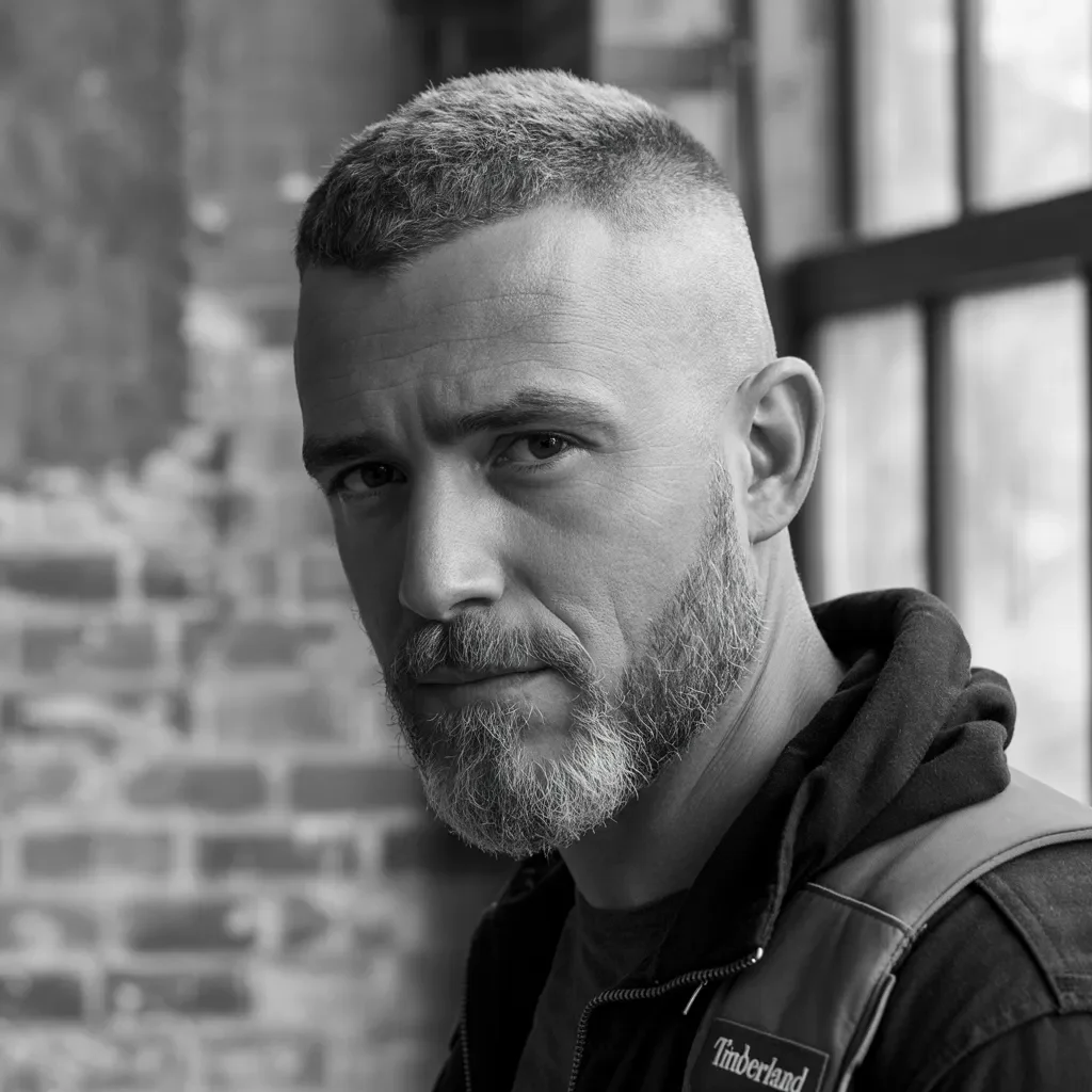 Mid Fade Buzz Cut with Beard