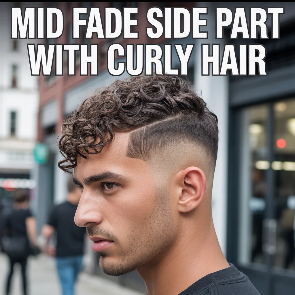 Mid Fade Side Part with Curly Hair