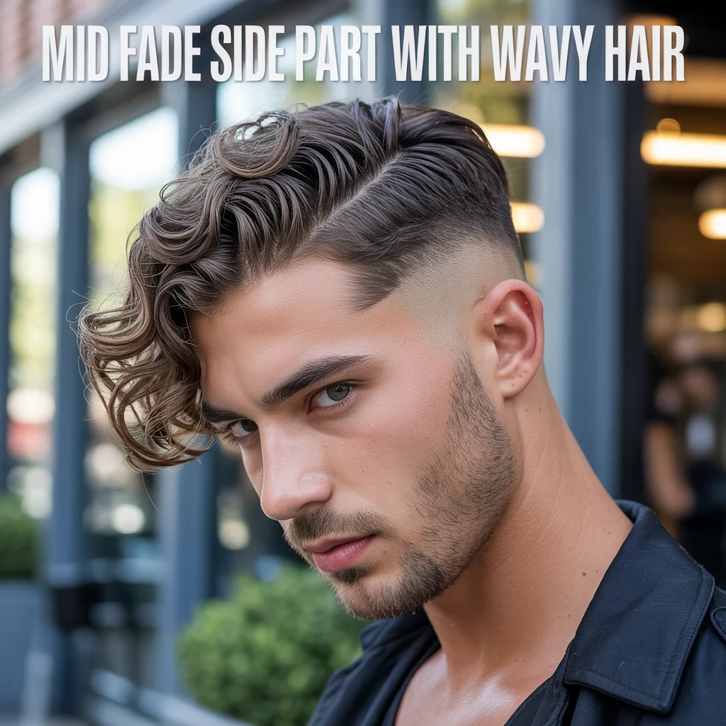 Mid Fade Side Part with Wavy Hair