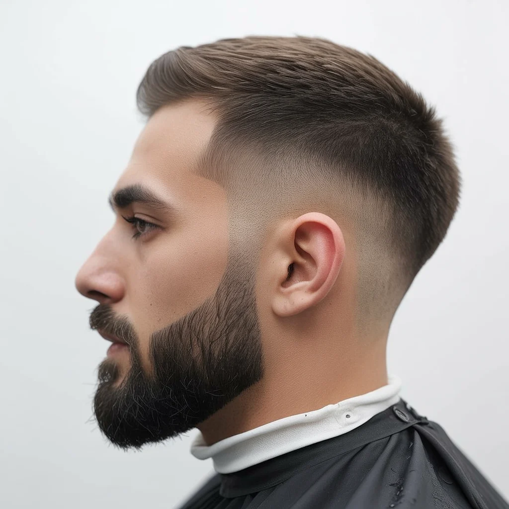Mid Fade with Beard and Hard Part