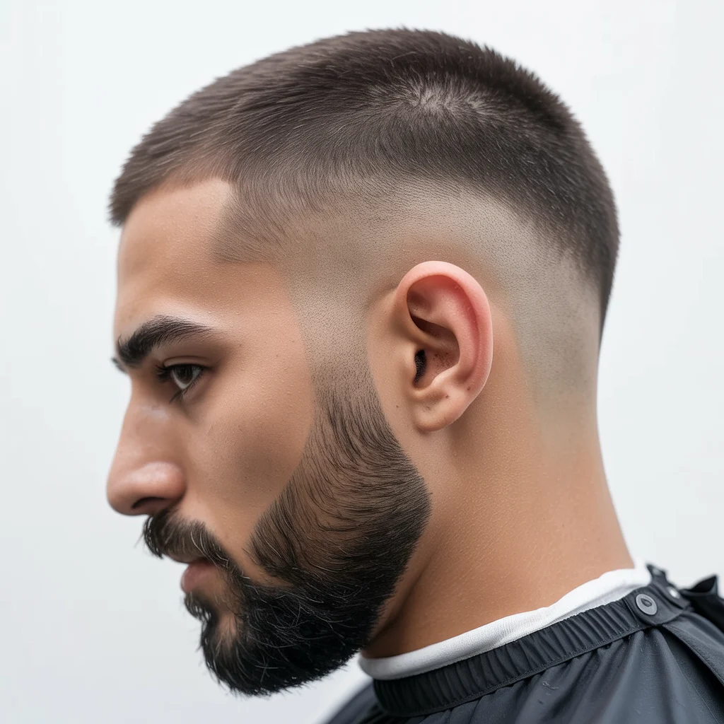 Mid Fade with Beard and Tapered Neckline