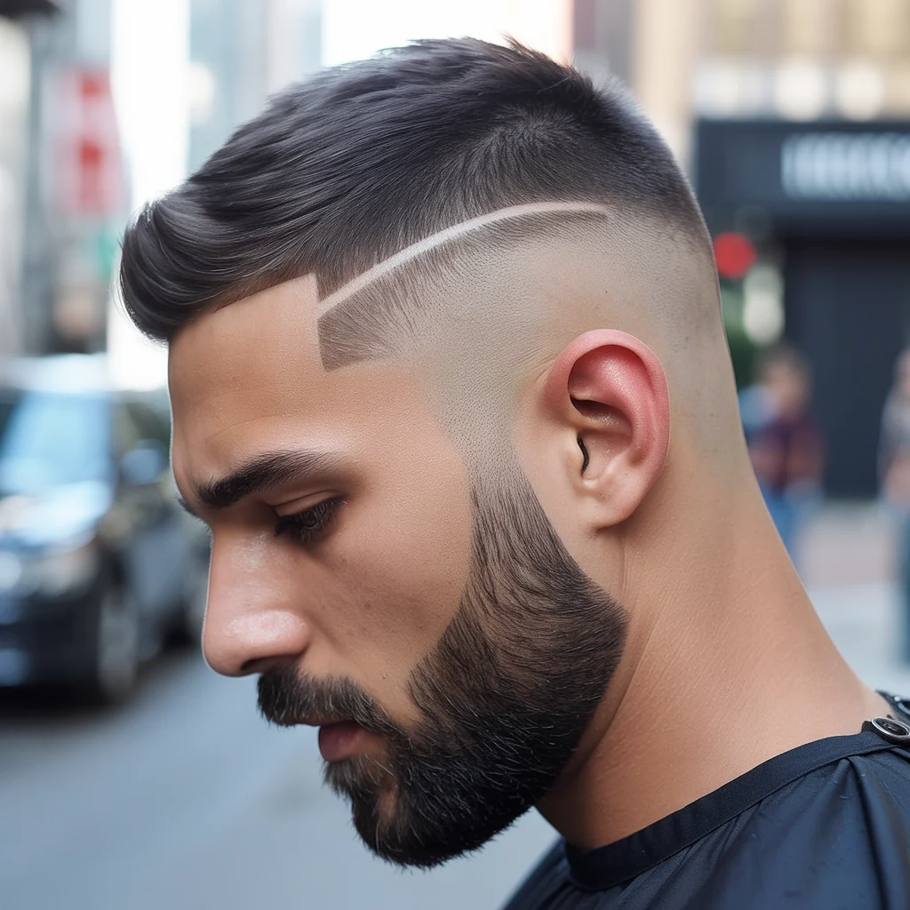 Mid Fade with Light Mustache and Beard