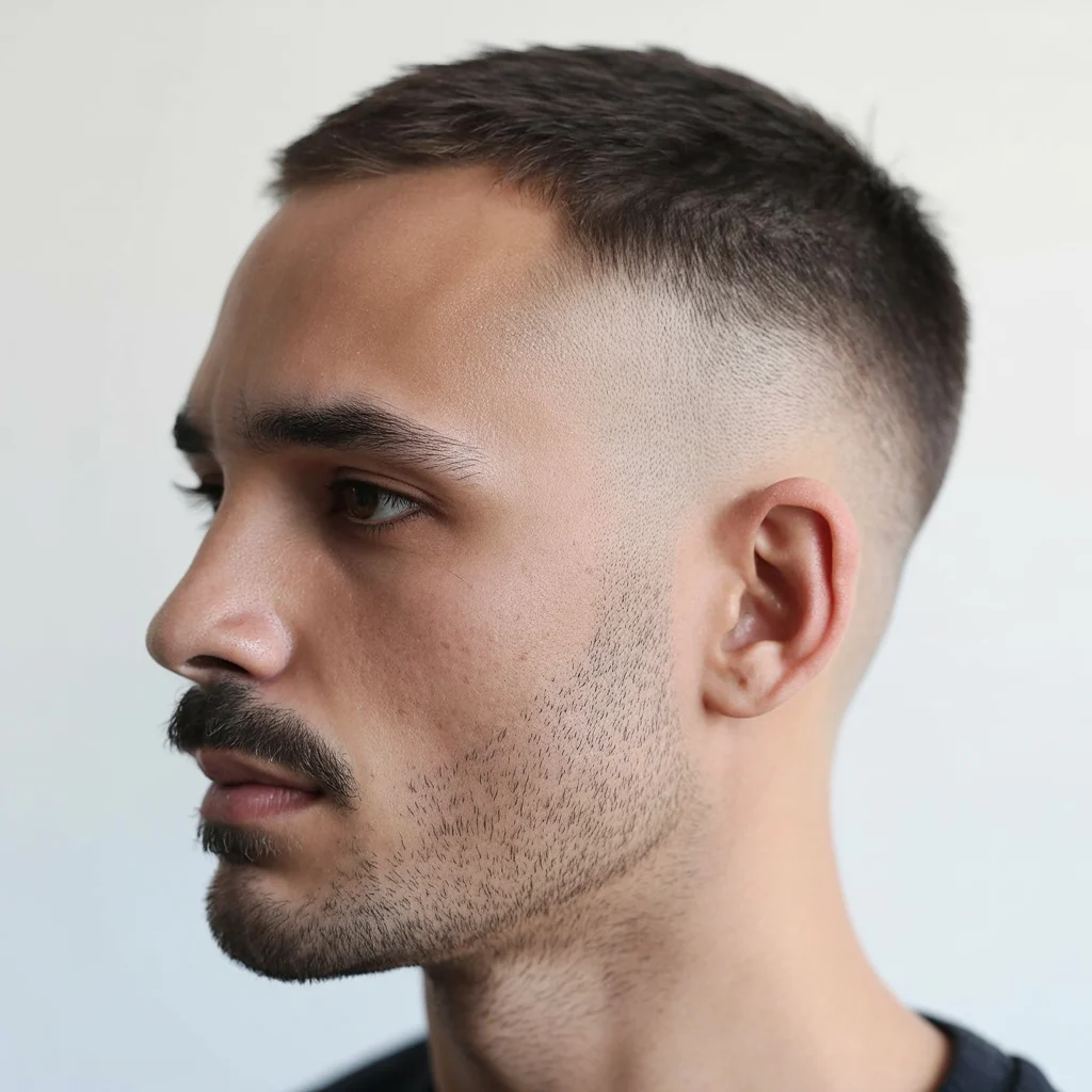 Mid Fade with Short Buzz and Beard