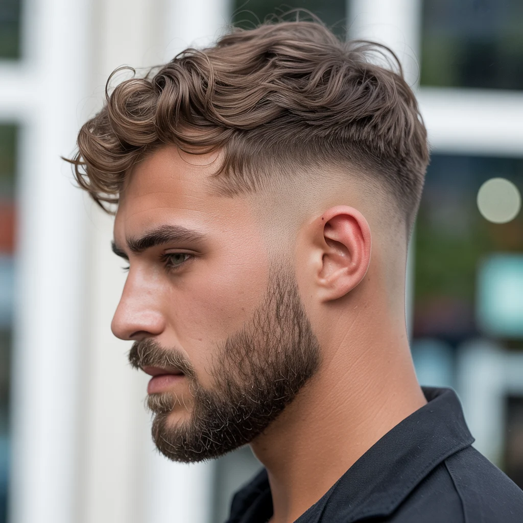 Mid Fade with Wavy Hair and Beard