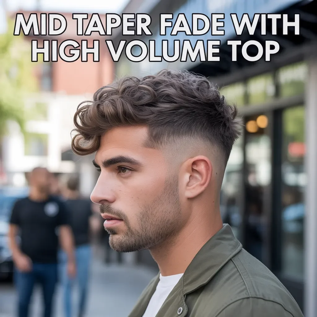 Mid Taper Fade with High Volume Top