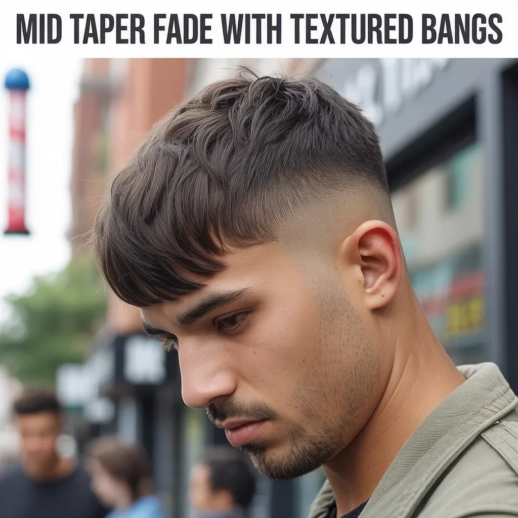 Mid Taper Fade with Textured Bang