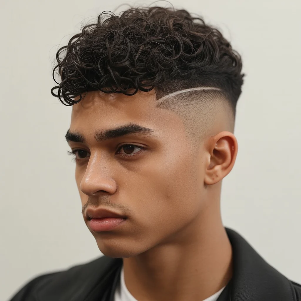 Taper Fade with Curly Fringe