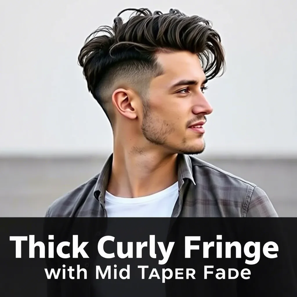 Thick Curly Fringe with Mid Taper Fade