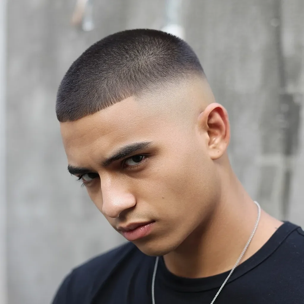 Thick Hair Mid Fade Buzz Cut