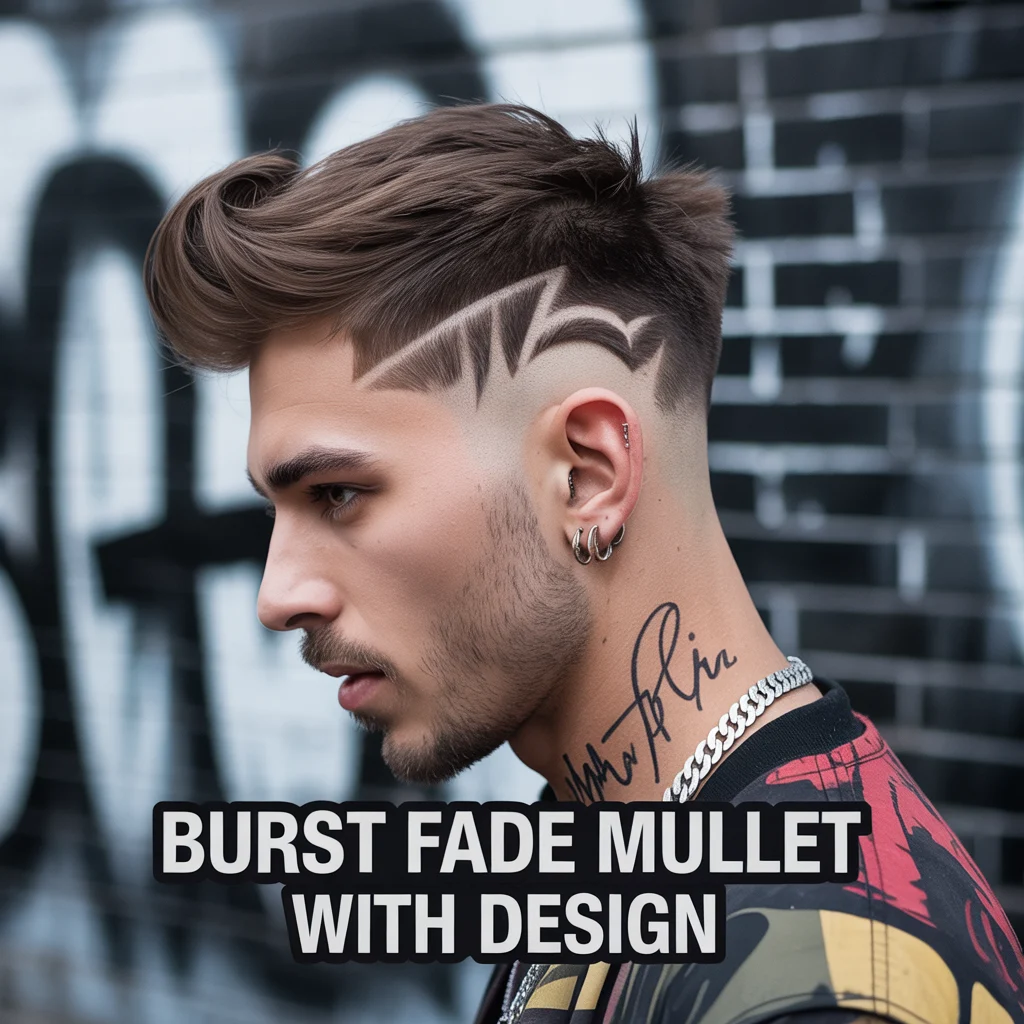 Burst Fade Mullet With Design