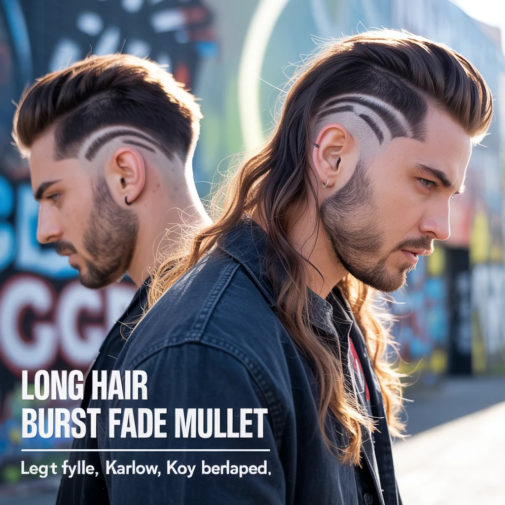 Long Hair Burst Fade Mullet