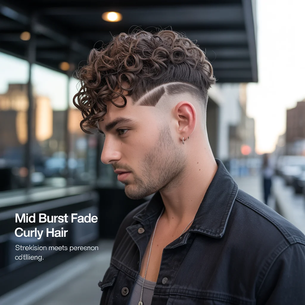 Mid Burst Fade Curly Hair