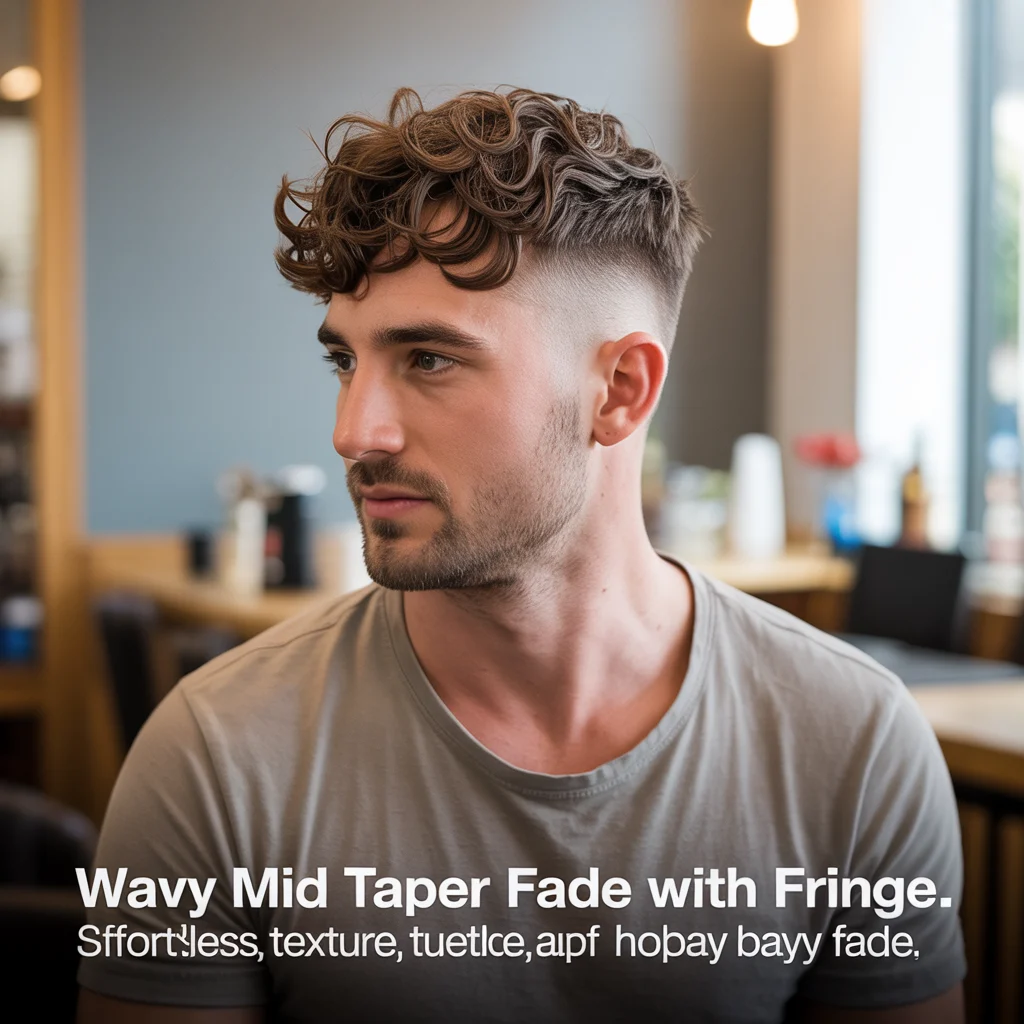 Wavy Mid Taper Fade with Fringe