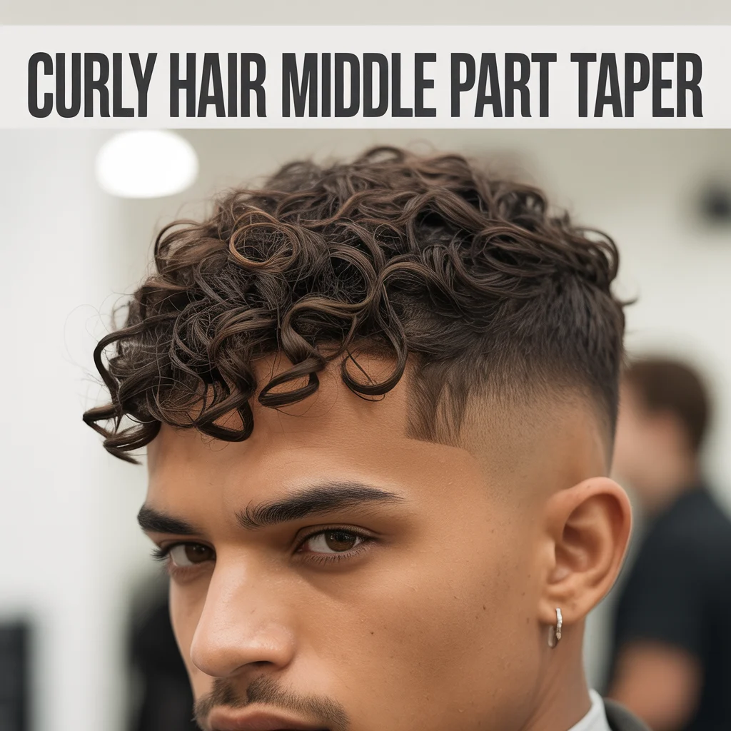 Curly Hair Middle Part Taper