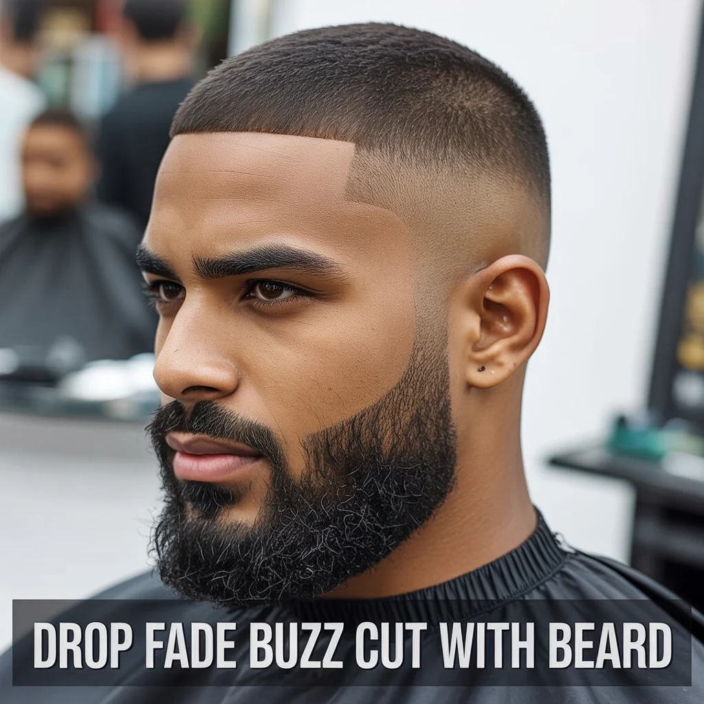Drop Fade Buzz Cut With Beard