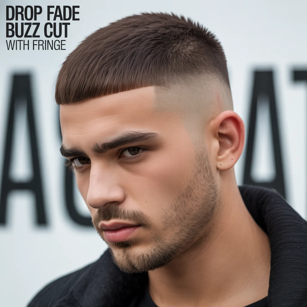 Drop Fade Buzz Cut with Fringe