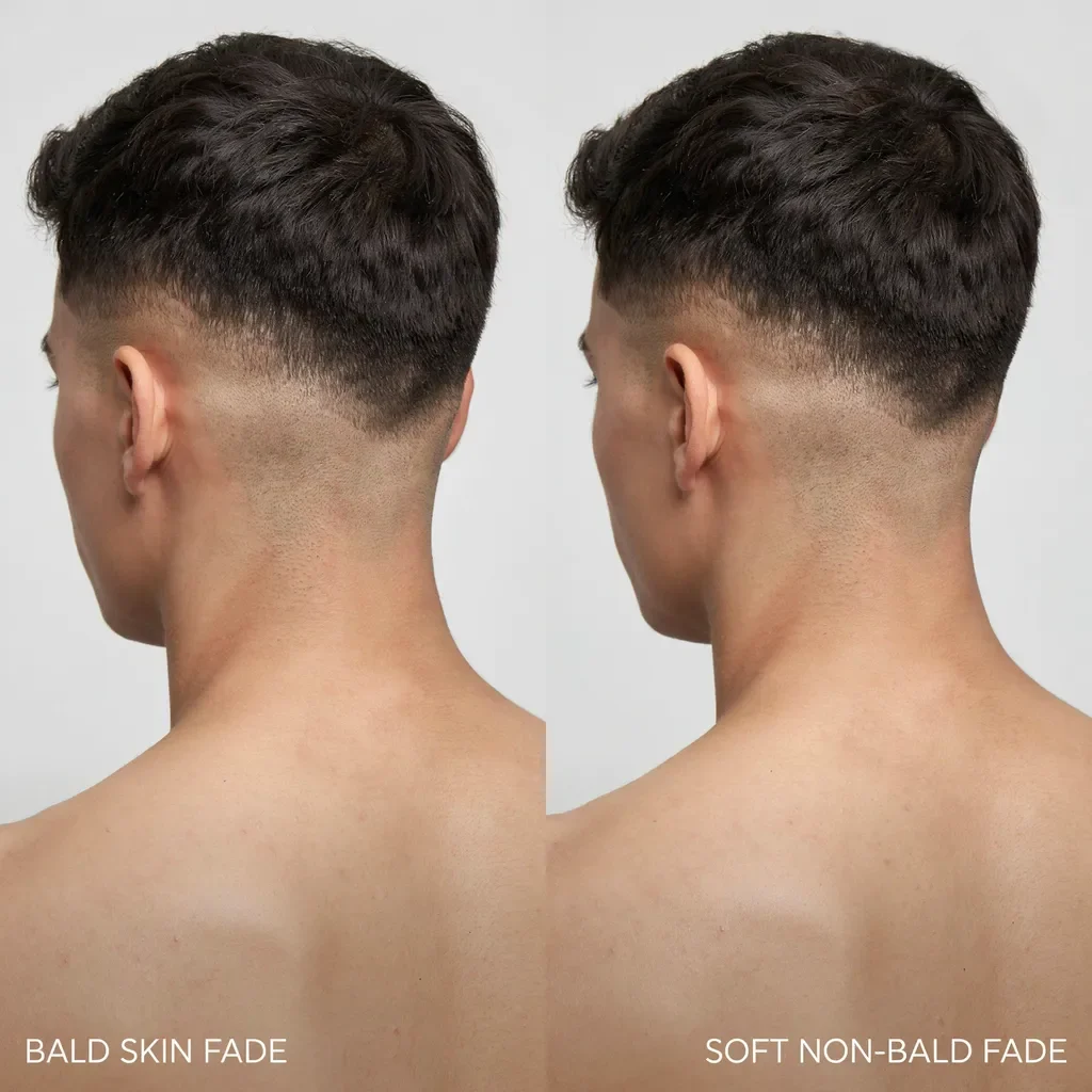 bald mid fade versus softer mid fade comparison