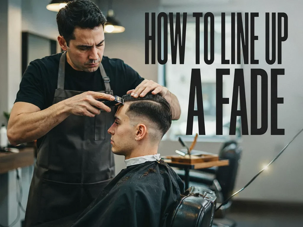 Barber performing a precision lineup on a seated client