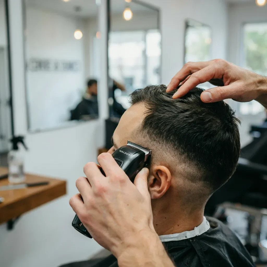 barber softening an uneven hairline shape