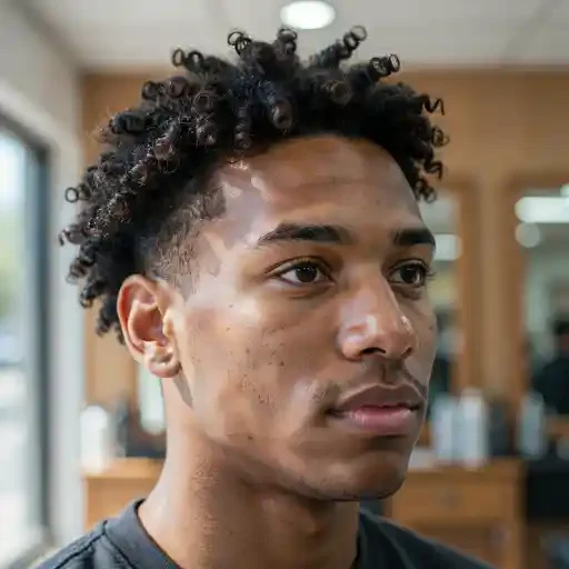 curly textured brush back with a mid fade