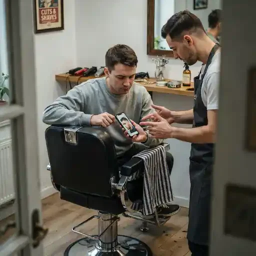 reference photo shown to a barber for a first fade