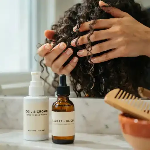 leave in conditioner and oil applied to textured hair
