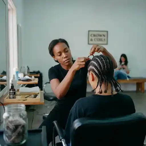 professional braider working on a braided top