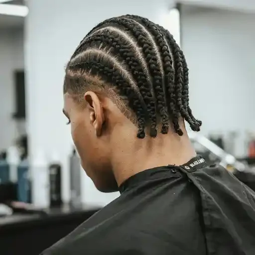 straight back braids over a tight mid fade
