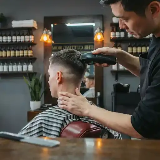 barber cutting a short uniform crew cut top