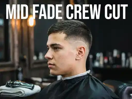 mid fade crew cut haircut with a short uniform top
