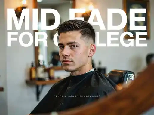 mid fade haircut styled for a college student or young professional
