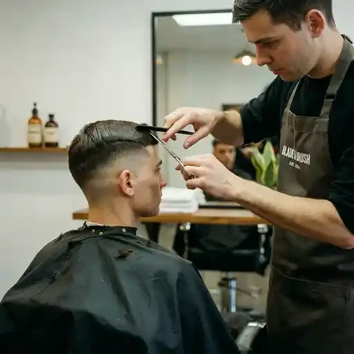 barber cutting a straight caesar fringe line
