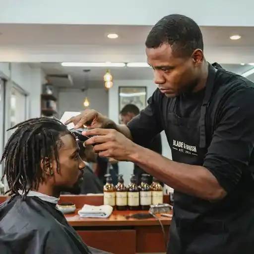 barber fading hair carefully around established locs