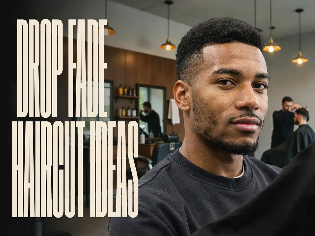 Confident man with a sharp drop fade haircut in a barbershop